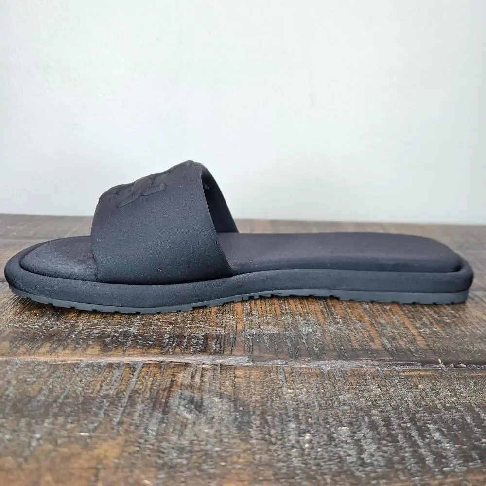 NEW Tory Burch Double T Sport Slides Womens Size 8 Logo Sandal Flip Flops Black